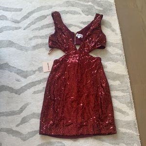 Red sequin super down dress NWT
